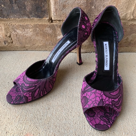 Manolo Blahnik Shoes - SALE! Manolo Blahnik D’Orsay Purple Lace Heels